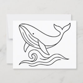 Minimalistisk Whale Line Art - Ocean Animal Vykort