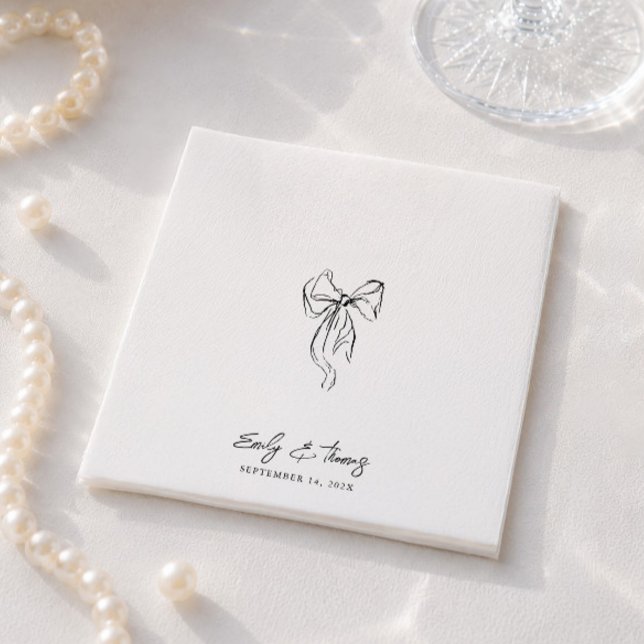 Minimalistisk Whimsical bläck Handritad Båge Bröll Pappersservett (Minimalist Whimsical Ink Hand Drawn Bow Wedding Napkins)