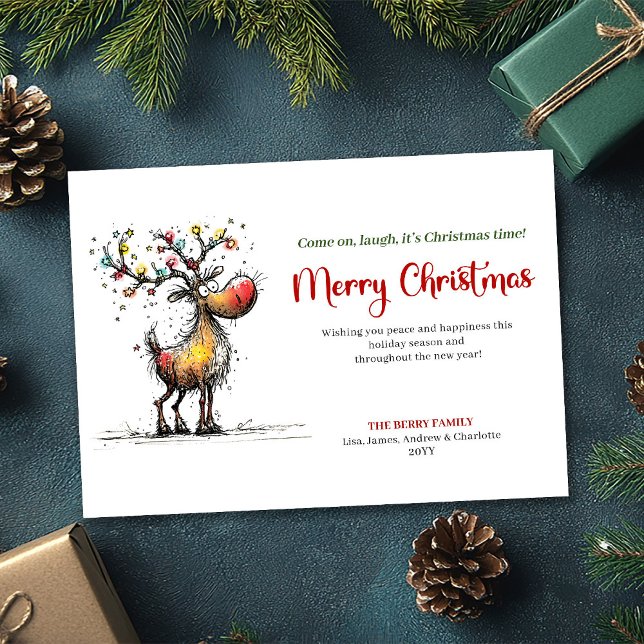 Minimalistisk Whimsical Ren Julhälsning Julkort (Minimalist Whimsical Reindeer Holiday Greeting)