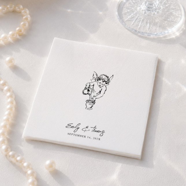 Minimalistisk Whimsisk Bläck Handritad Bröllop Pappersservett (Minimalist Whimsical Ink Hand Drawn Wedding Napkins)
