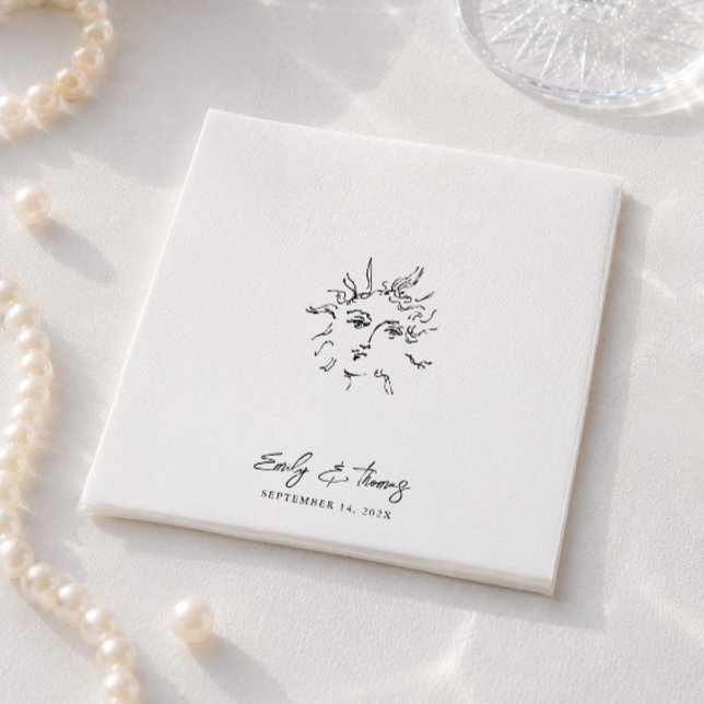 Minimalistisk Whimsisk Bläck Handritad Bröllop Pappersservett (Minimalist Whimsical Ink Hand Drawn Wedding Napkins)