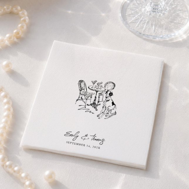 Minimalistisk Whimsisk Bläck Handritad Bröllop Pappersservett (Minimalist Whimsical Ink Hand Drawn Wedding Napkins)
