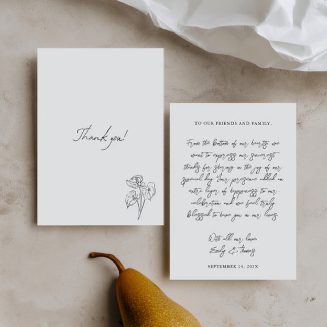 Minimalistisk Whimsisk Handritad Illustration Bröl Tack Kort (Minimal Whimsical Hand Drawn Illustration Wedding Thank You Card)