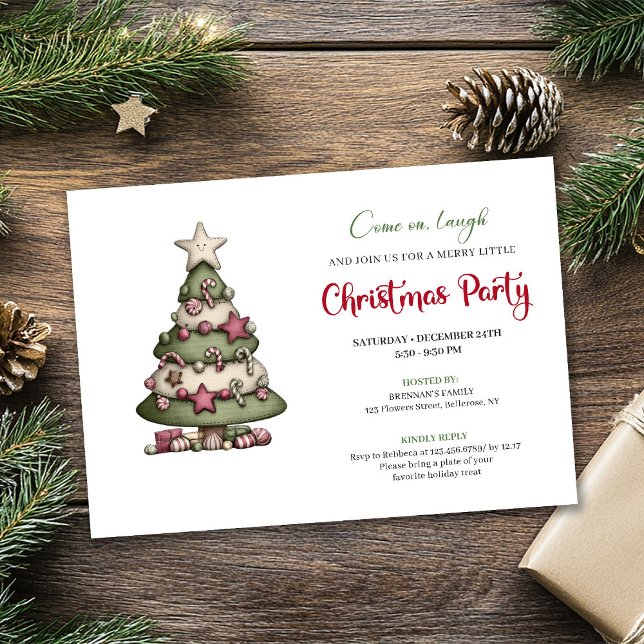 Minimalistisk Whimsisk Julgransfest Design Inbjudningar (Minimalist Whimsical Christmas Tree Party Design)