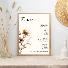 Minimalistisk Wildblomma Bröllop Drinks Pub Menu Poster
