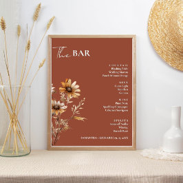 Minimalistisk Wildblomma Bröllop Drinks Pub Menu Poster