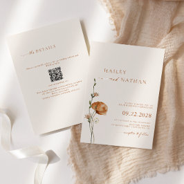 Minimalistisk Wildblomma QR-kod allt i ett Bröllop Inbjudningar