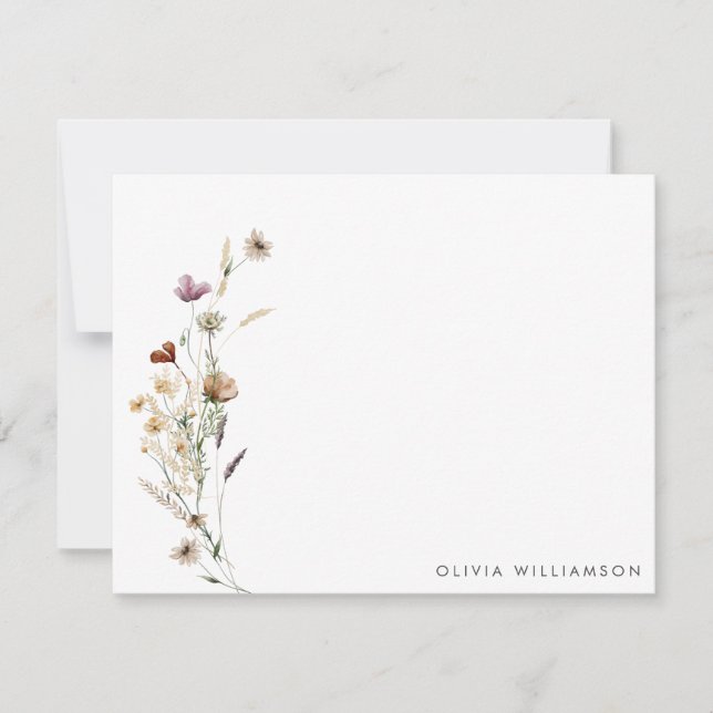 Minimalistisk WildblommPersonlig Namn Stationery Anteckningskort (Framsida)