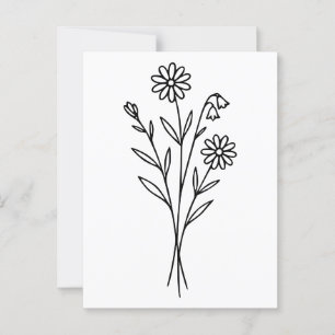 Minimalistisk Wildblomsterbotaniskt Bouquet Line A Vykort