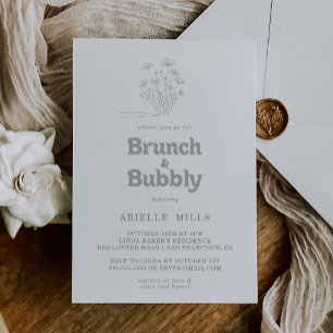 Minimalistisk Wildflower Brunch och Bubbly Bröllop Inbjudningar