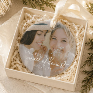 Minimalistisk Will You Be My Maid of Honor?-foto Julgransprydnad Keramik