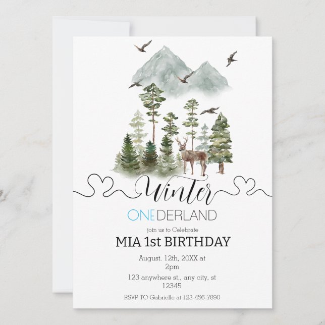 Minimalistisk Winter Wonderland Boy 1st Birthday Inbjudningar (Framsida)