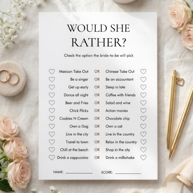 Minimalistisk 'Would She Rather' Bröllopsduschspel Inbjudningar (Skapare uppladdad)