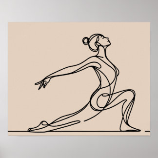 Minimalistisk Yoga Girl - Line Art Poster