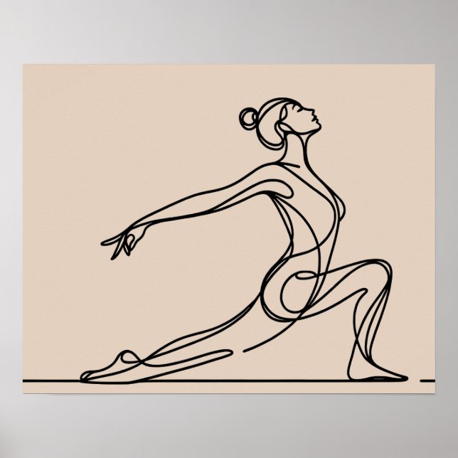 Minimalistisk Yoga Girl - Line Art Poster (Framsidan)