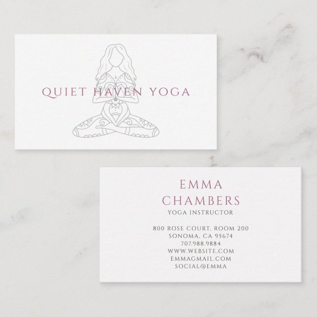 Minimalistisk yogainstruktör lotusposillustration visitkort (Fram/baksida)