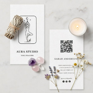 Minimalistisk Yogalärares Affärskort med QR-kod Visitkort