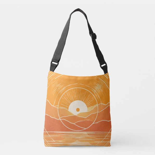 Minimalistisk Zen Berg Ocean Retro Solnedgång Axelväska (Framsida)