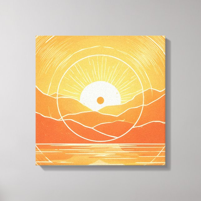 Minimalistisk Zen Berg Ocean Retro Solnedgång Canvastryck (Framsida)