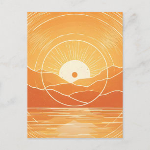 Minimalistisk Zen Berg Ocean Retro Solnedgång Helg Vykort