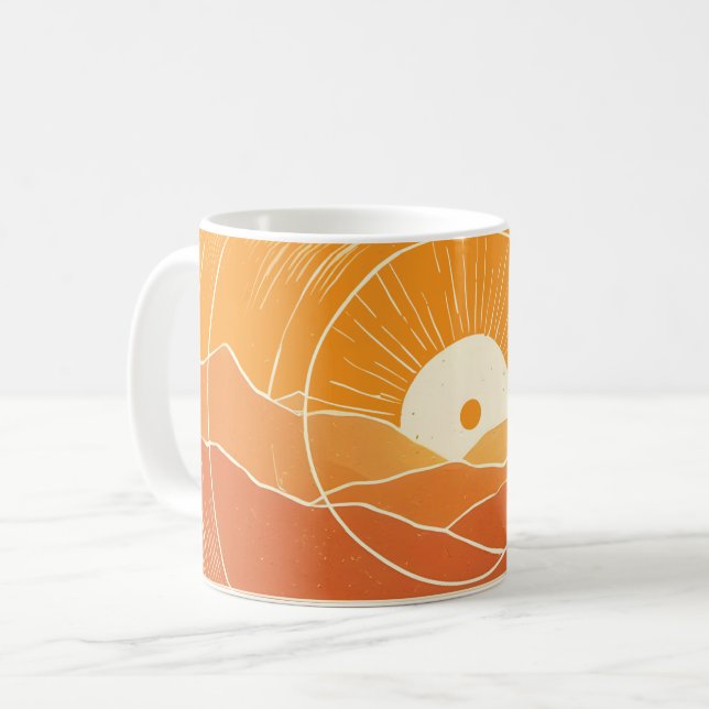 Minimalistisk Zen Berg Ocean Retro Solnedgång Kaffemugg (Framsida vänster)