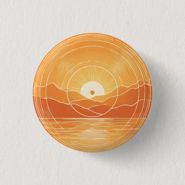 Minimalistisk Zen Berg Ocean Retro Solnedgång Knapp (Framsida)