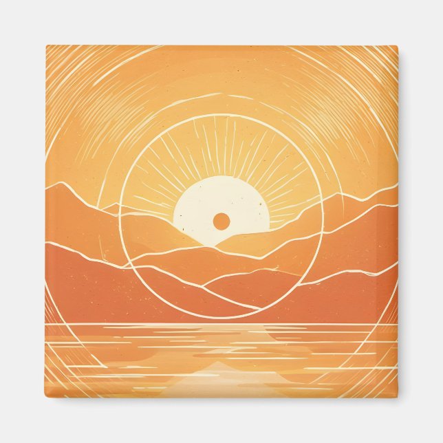 Minimalistisk Zen Berg Ocean Retro Solnedgång Magnet (Framsidan)