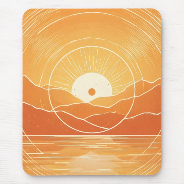 Minimalistisk Zen Berg Ocean Retro Solnedgång Musmatta (Framsidan)