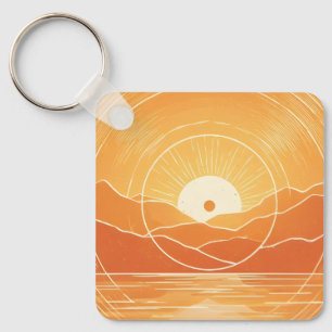 Minimalistisk Zen Berg Ocean Retro Solnedgång Nyckelring