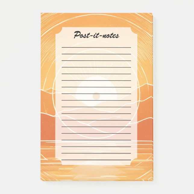 Minimalistisk Zen Berg Ocean Retro Solnedgång Post-it Block (Framsida)
