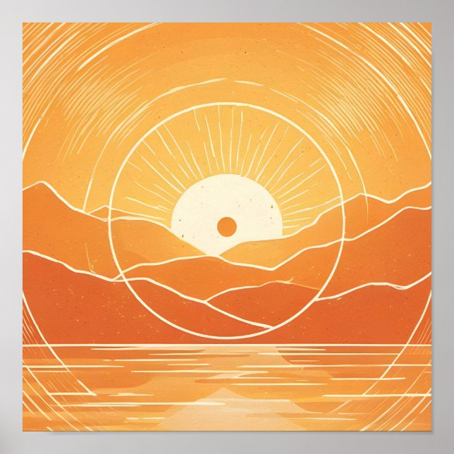 Minimalistisk Zen Berg Ocean Retro Solnedgång Poster (Framsidan)