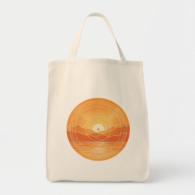 Minimalistisk Zen Berg Ocean Retro Solnedgång Tygkasse (Framsidan)