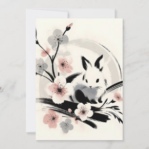 Minimalistisk Zen-bläck Kanin Körsbärsblommor Meddelande