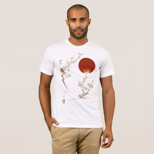 Minimalistisk Zen Japansk Sol och Plommon Gren Des T Shirt