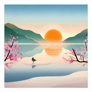 Minimalistisk Zen Sunrise Sjö Fototryck