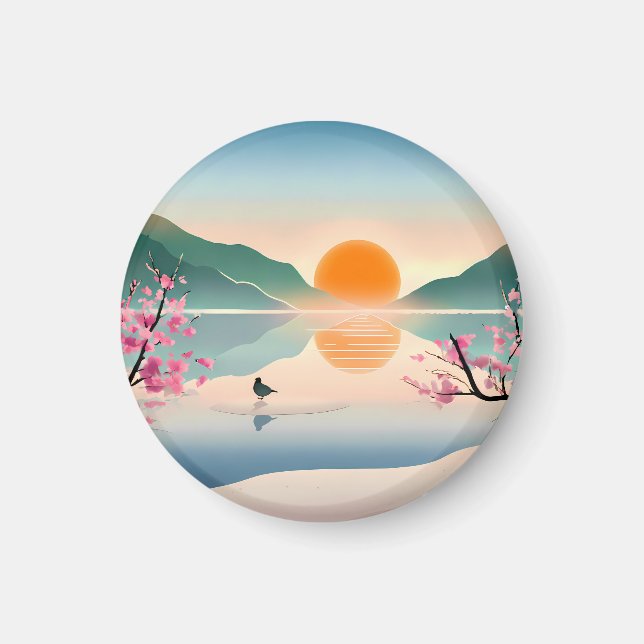 Minimalistisk Zen Sunrise Sjö Magnet (Framsidan)