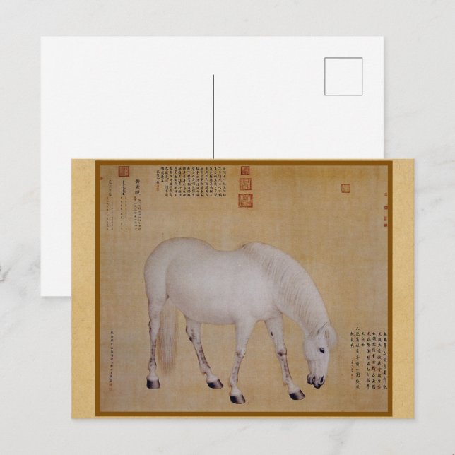 Minimalistisk Zen Vit Häst - Traditionell Målning Vykort (Fram/baksida)