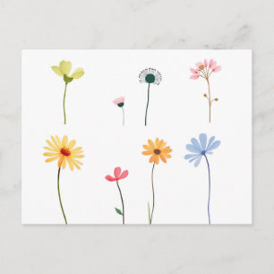 Minimalistiska akvarellblommor i silhuett vykort