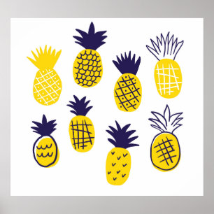 Minimalistiska ananas, färgstark abstrakt design. poster