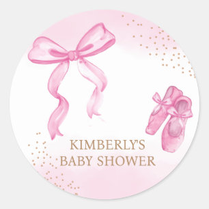 Minimalistiska balett skor baby shower med rosett runt klistermärke