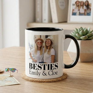 Minimalistiska Bästa Vänner Foto och Namn Design Två-Tonad Mugg
