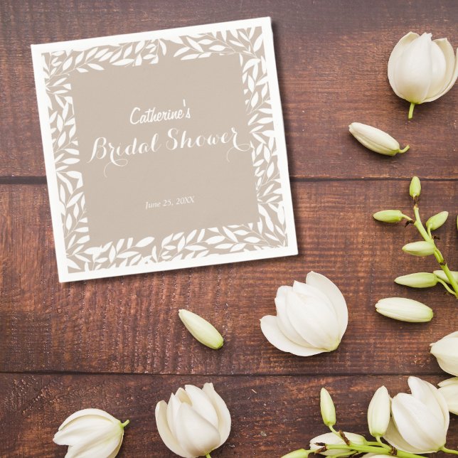 Minimalistiska Beige Blad Bröllopsdusch Pappersservett (Skapare uppladdad)