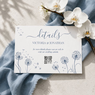 Minimalistiska blå blommande bröllopsdetaljer tilläggskort