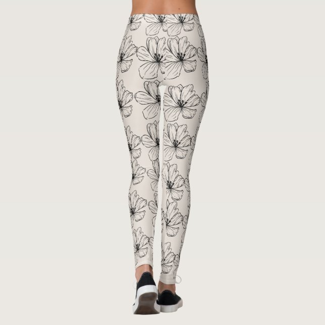 Minimalistiska blomlinjekonststrumpbyxor leggings (Baksida)