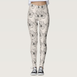 Minimalistiska blomlinjekonststrumpbyxor leggings