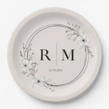 Minimalistiska blommonogram Pappers tallrikar Eleg