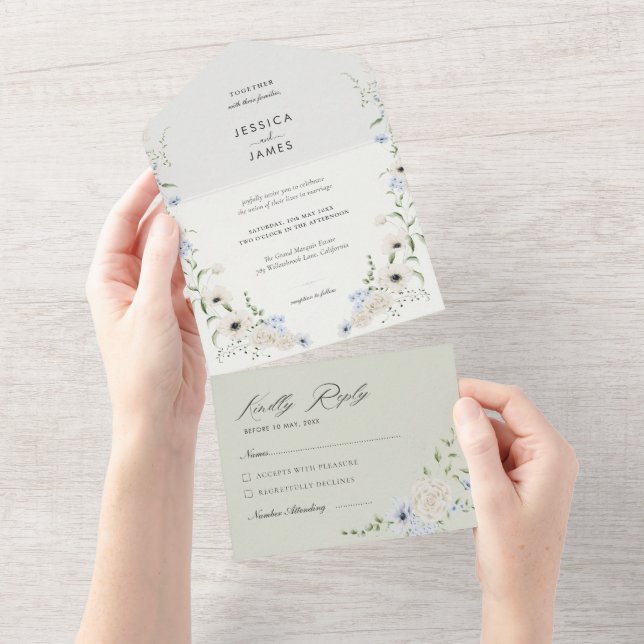 Minimalistiska blommor | Avrivningsbara RSVP | Brö (Avrivbar del)