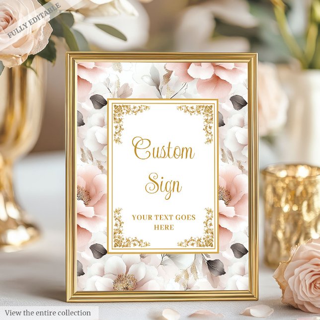 Minimalistiska  blommor med guld moderna anpassnin poster (Minimalist blush flowers with gold modern custom Poster)