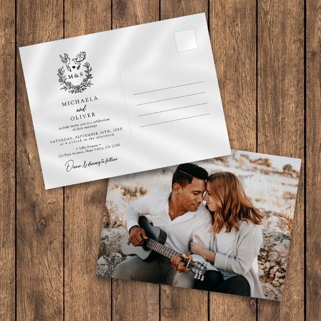 Minimalistiska Botaniska Duvor Elegant Bröllopsskr Inbjudan Vykort (Skapare uppladdad)