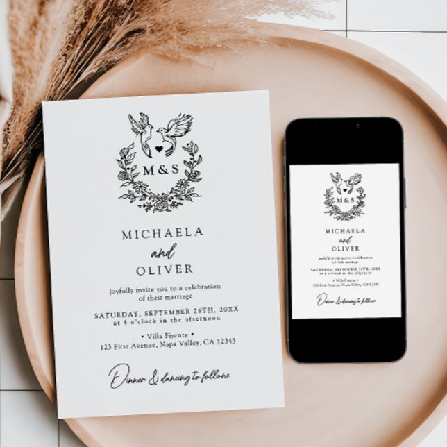 Minimalistiska Botaniska Duvor Elegant Bröllopsskr Inbjudningar (Skapare uppladdad)